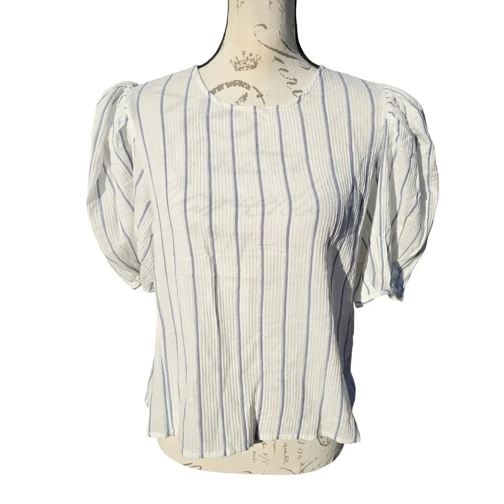 J. Crew NWT Women's Puff Sleeve Top in Sheer Gauze‎ White Striped Size XS